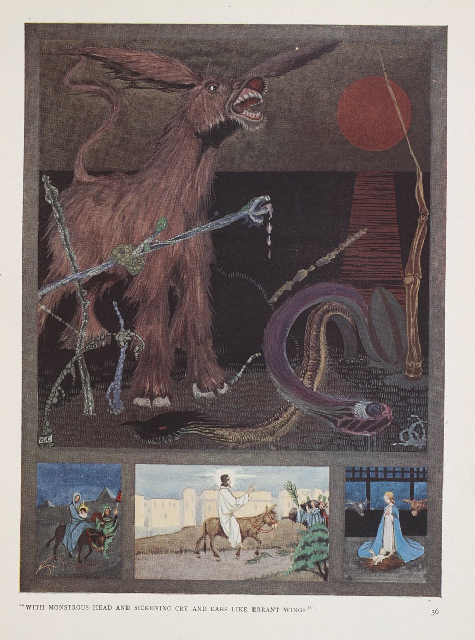 Æslet. "Med et monstrøst hoved og et kvalmende gråd   og ører som vildfarne vinger" af Harry Clarke