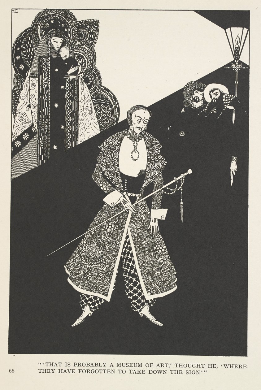 Lykkens Galoscher. "Det er nok et kunstmuseum," tænkte han, "hvor de har glemt at tage skiltet ned". af Harry Clarke