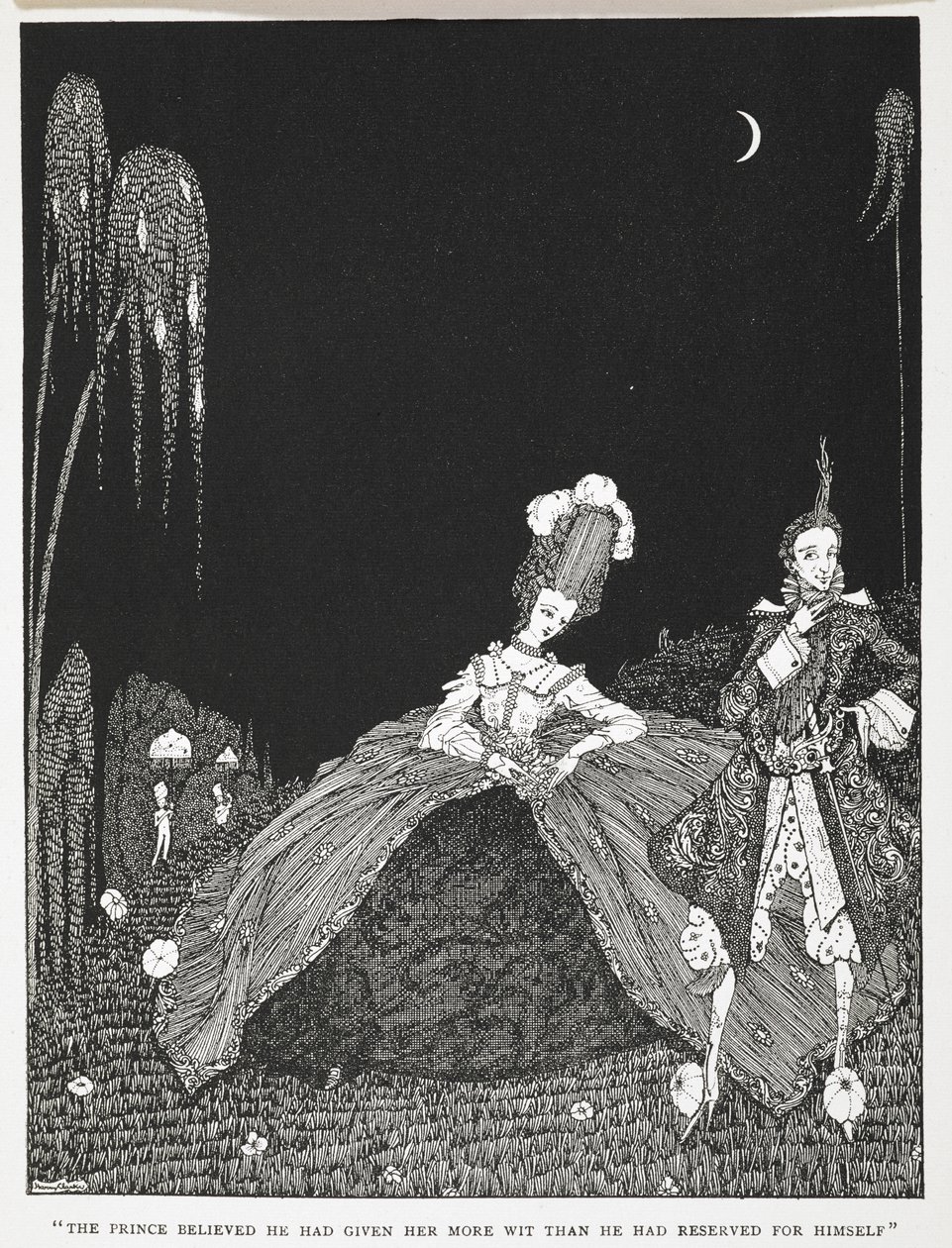 "Prinsen troede, at han havde givet hende mere vid, end han havde reserveret til sig selv." Illustration til historien, 