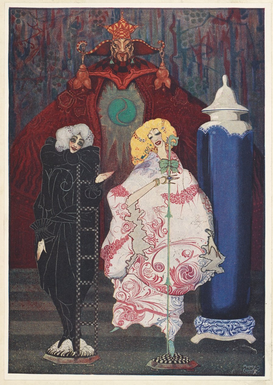 Hyrdinden og Skorstensfejeren. "Har du virkelig mod på at gå ud i den vide verden med mig?" spurgte Skorstensfejeren. af Harry Clarke