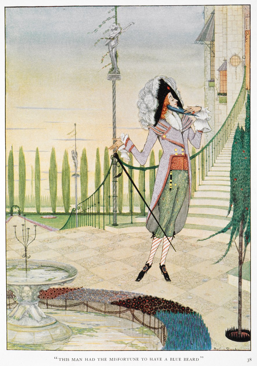 "Denne mand havde den ulykke at have et blåt skæg." Blåskæg strøg sig over skægget. af Harry Clarke