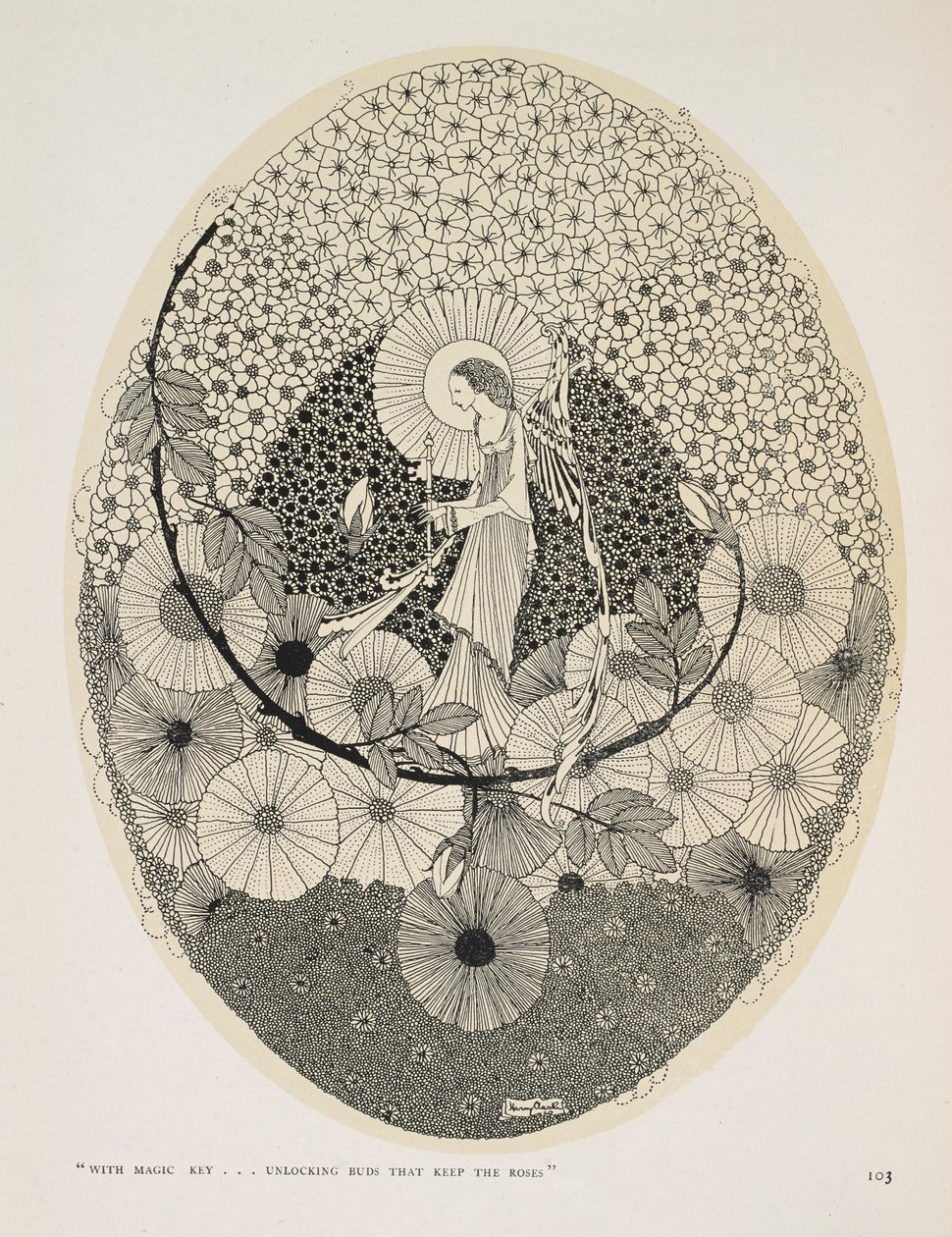 Tulevaan kevääseen. "Taikaavaimella... avaamalla ruusut pitävät silmut". af Harry Clarke