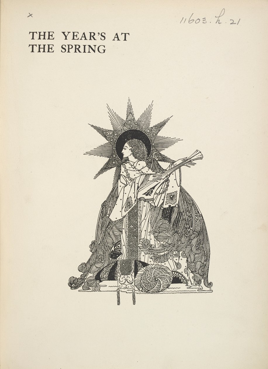 Unavngivet illustration. En kvinde, der spiller et musikinstrument. af Harry Clarke