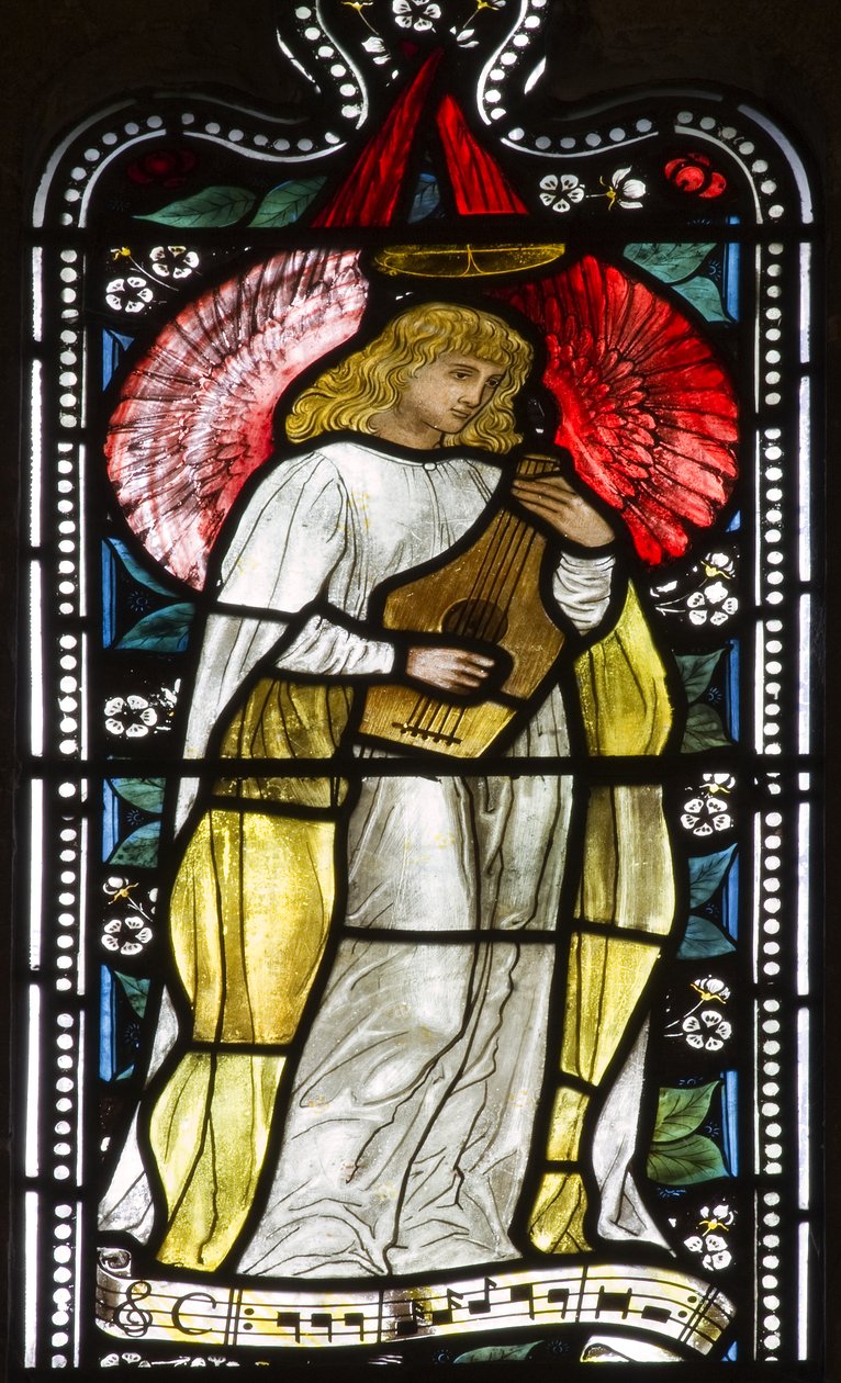 Musical Angel, 1876 (farvet glas) af Harry Ellis Wooldridge