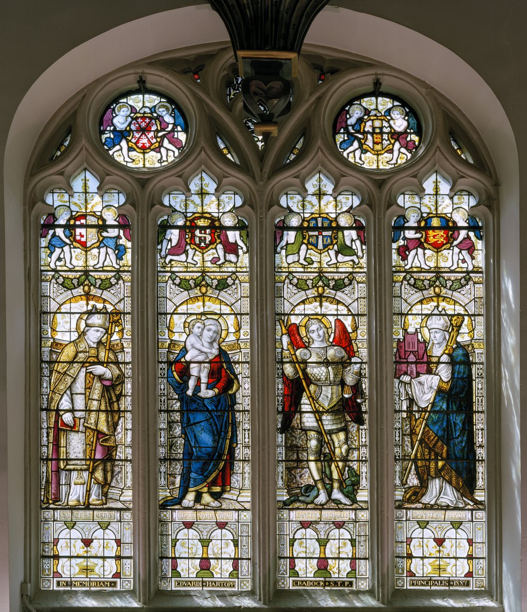 Oxford, Brasenose College Chapel, James Powell & Sons, Harry Ellis Wooldridge, St Cedda, Madonna & Chils, St Michael, St. Hugh af Harry Ellis Wooldridge