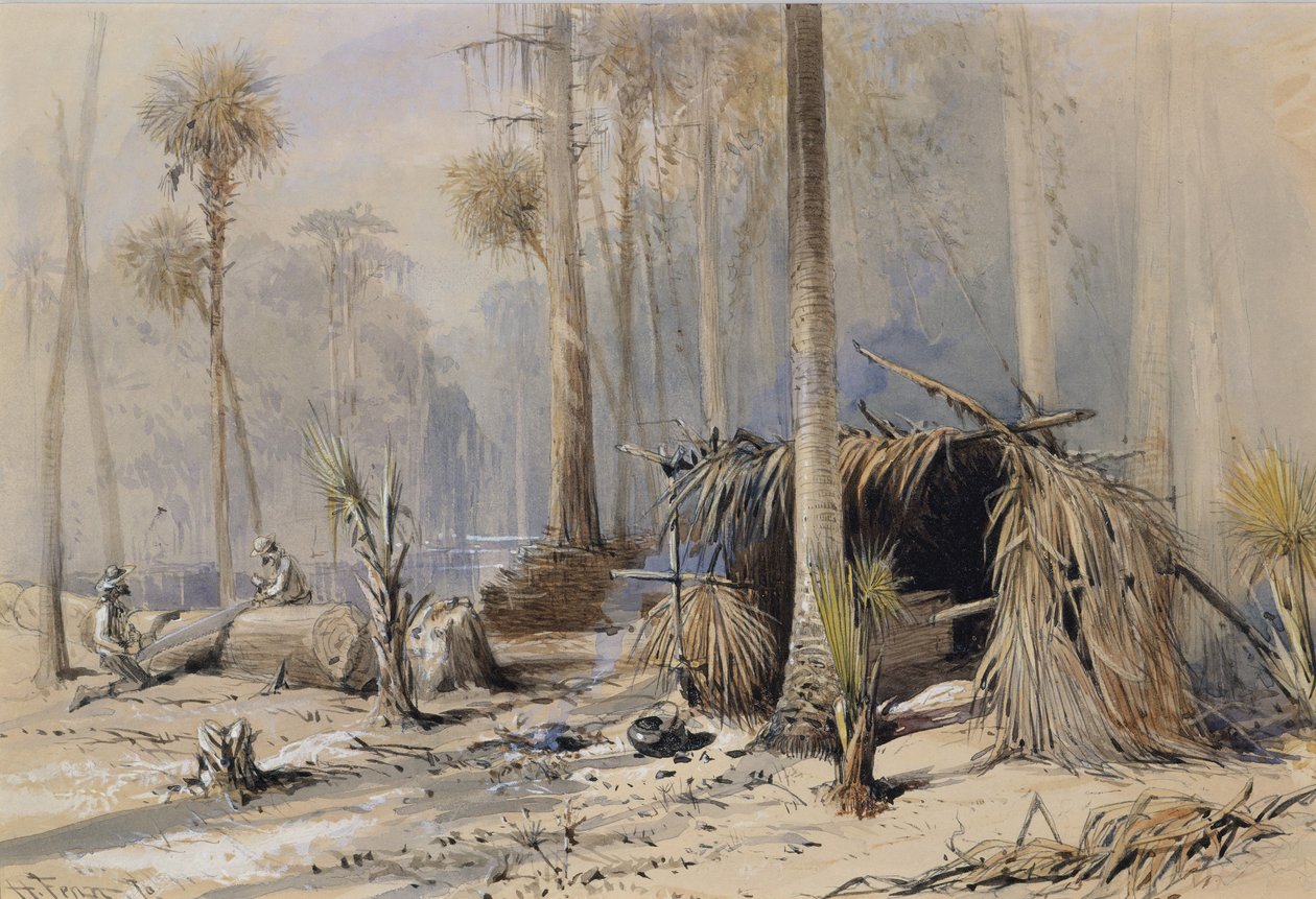 Cypress-Shingle Yard, Ocklawaha River, Florida, 1870. af Harry Fenn
