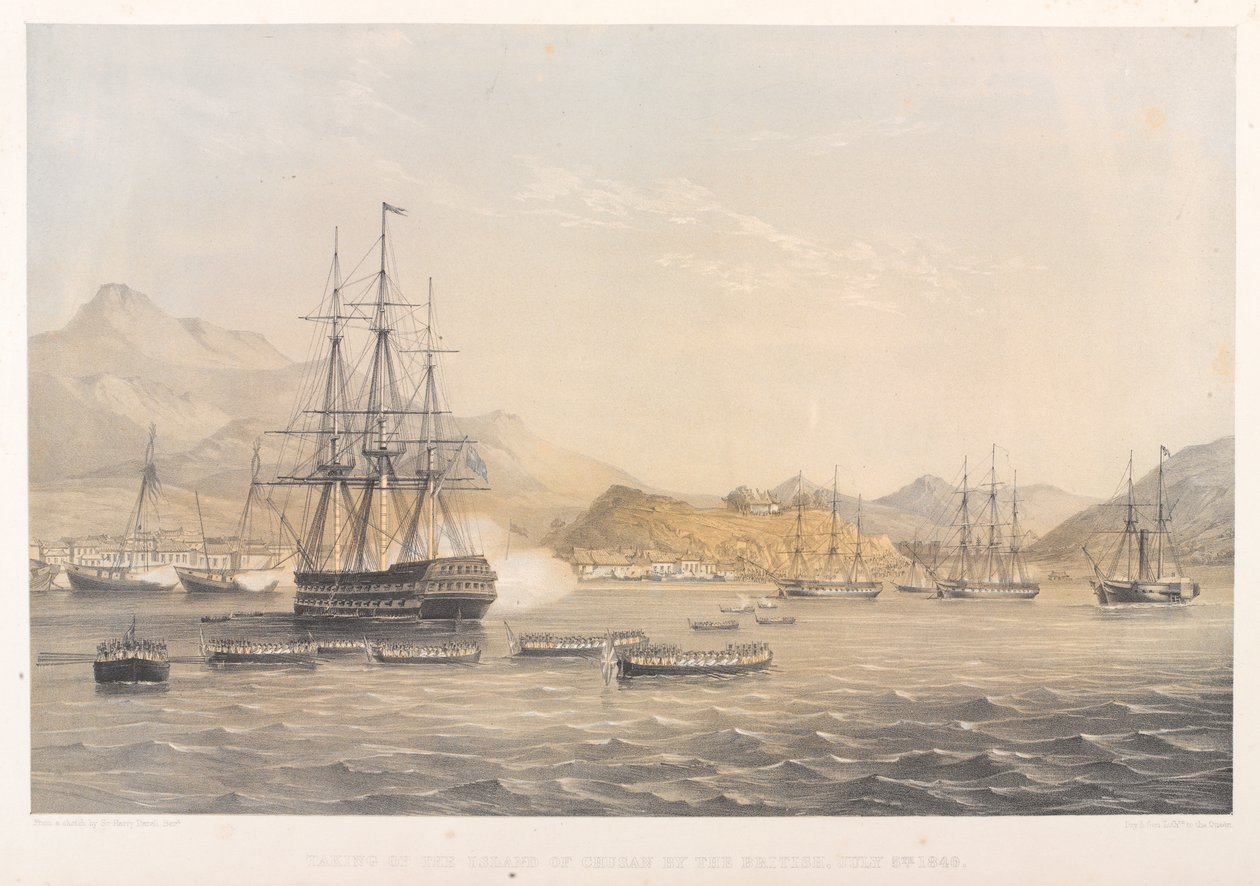Briternes indtagelse af øen Chusan, 5. juli 1840 (farvet litografi) af Harry Francis Darell