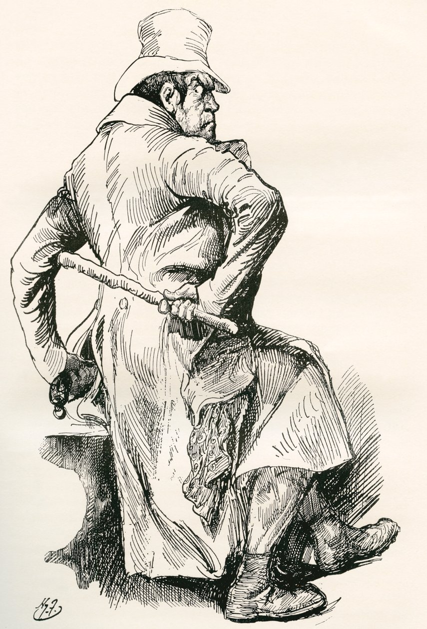 Bill Sikes. Illustration af Harry Furniss til Charles Dickens-romanen Oliver Twist, fra The Testimonial Edition, udgivet 1910. af Harry Furniss