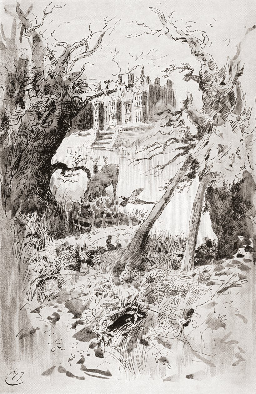 Dystre Hus. Illustration af Harry Furniss til Charles Dickens-romanen Bleak House, fra The Testimonial Edition, udgivet 1910. af Harry Furniss