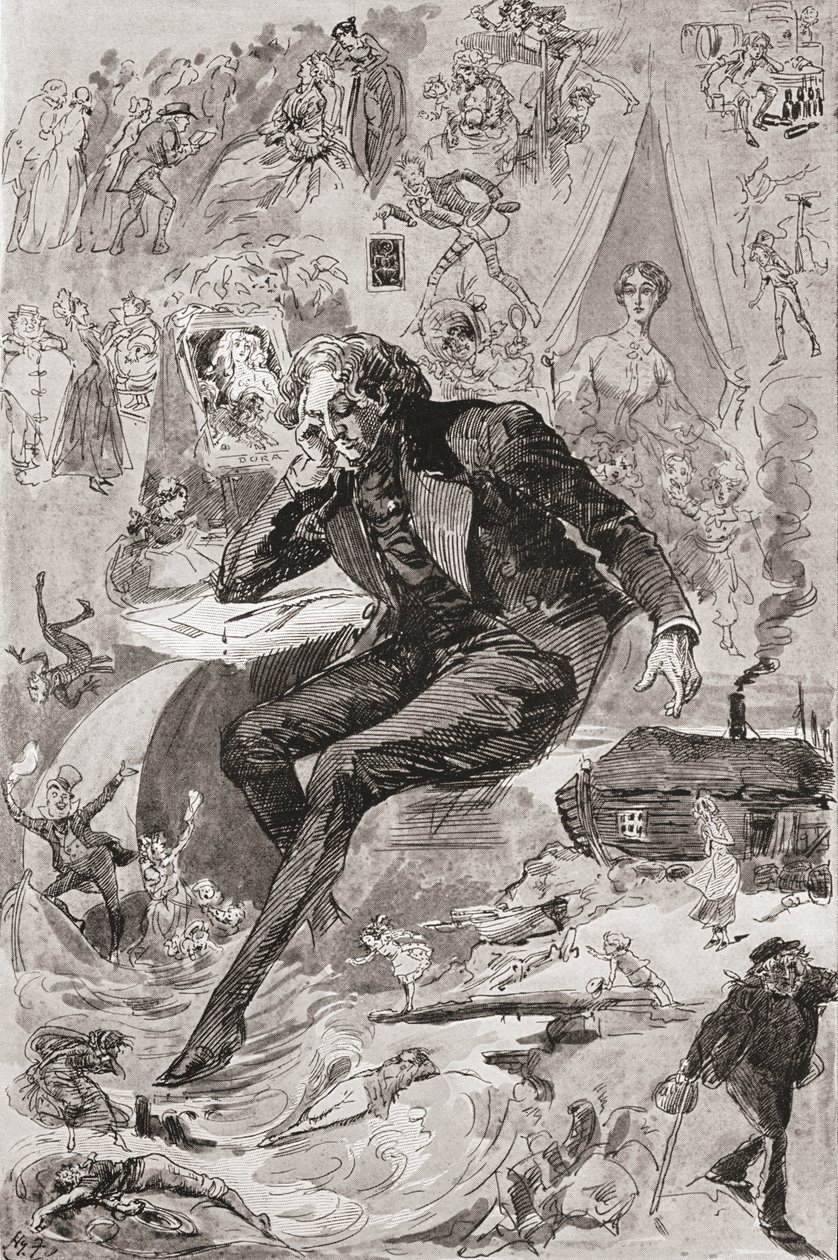 David Copperfield. Illustration af Harry Furniss til Charles Dickens-romanen David Copperfield, fra The Testimonial Edition, udgivet 1910. af Harry Furniss