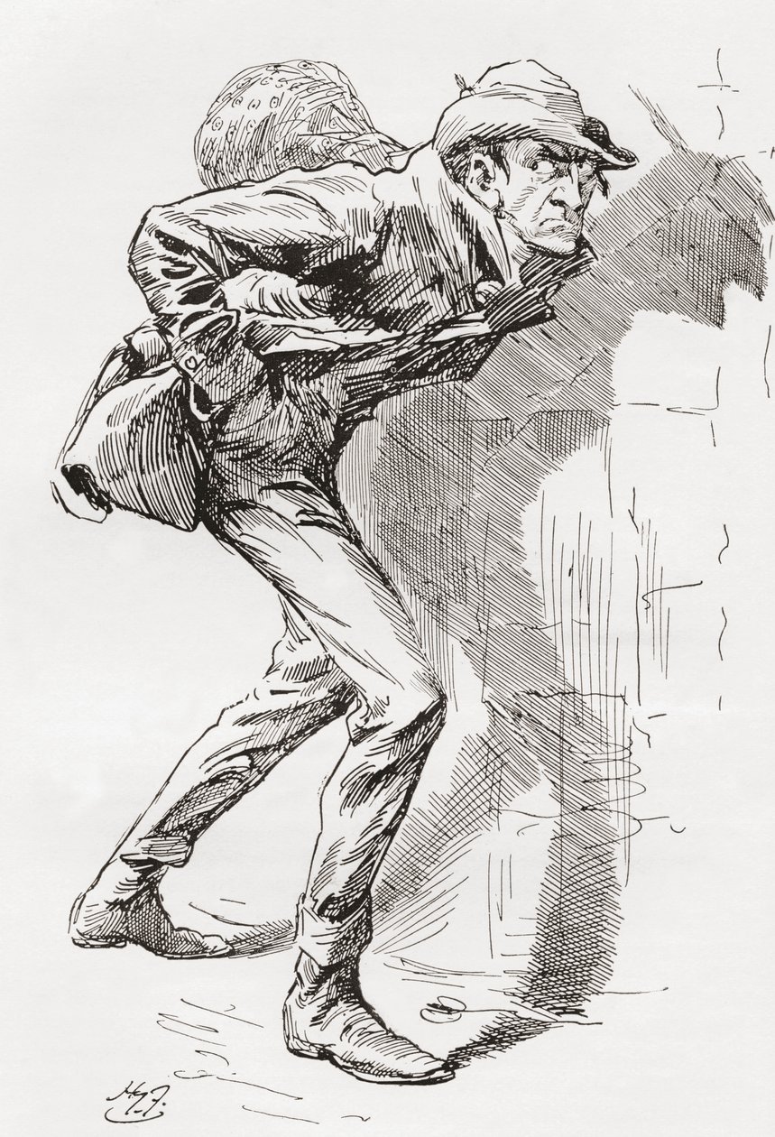 Dolge Orlick. Illustration af Harry Furniss til Charles Dickens-romanen Great Expectations, fra The Testimonial Edition udgivet 1910. af Harry Furniss