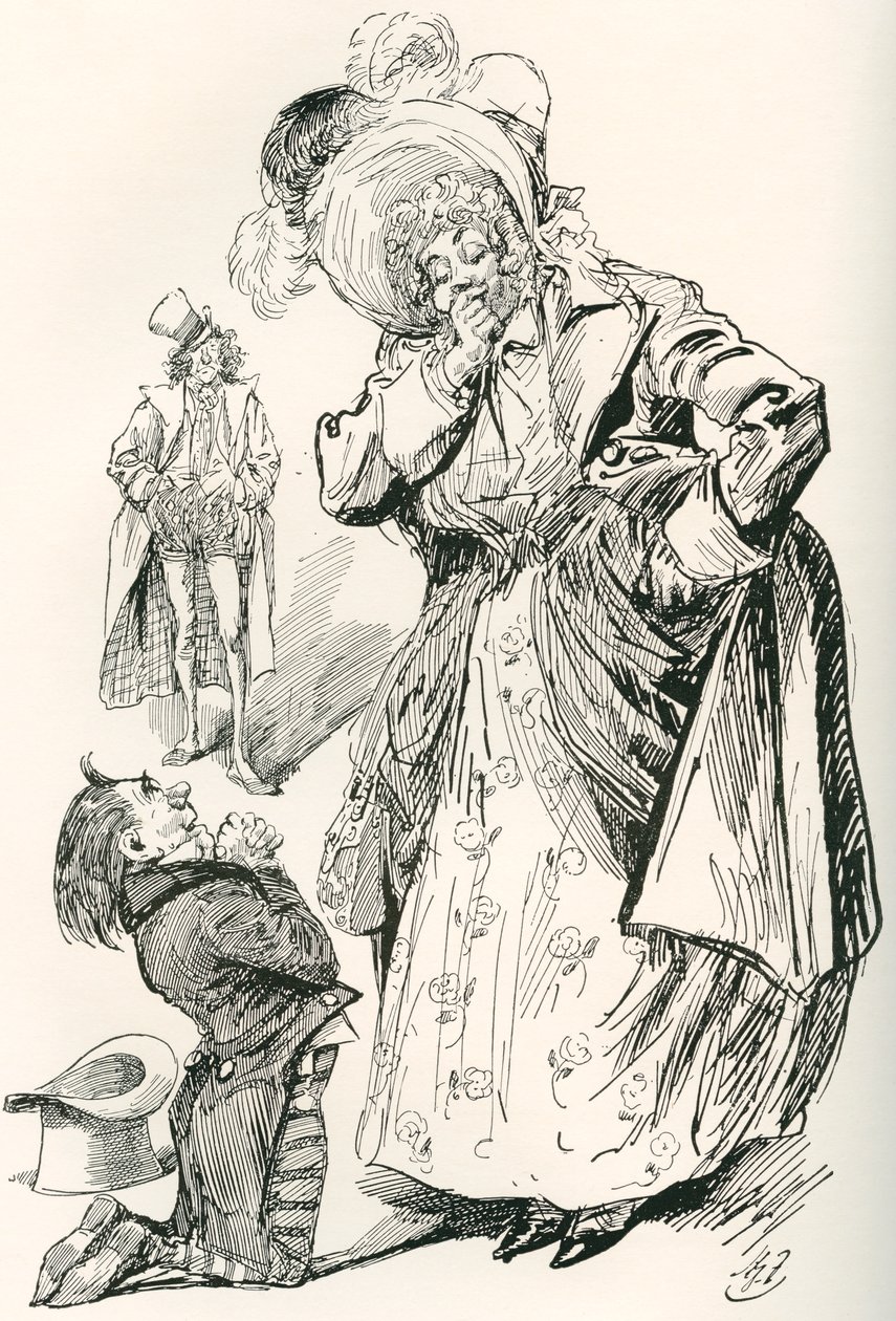 Major Tpschoffki. Illustration af Harry Furniss til en Charles Dickens julehistorie, Going Into Society, fra The Testimonial Edition, udgivet 1910. af Harry Furniss