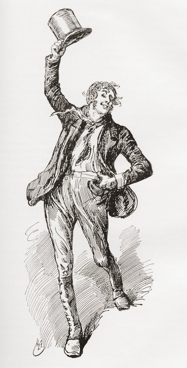 Mark Tapley. Illustration af Harry Furniss til Charles Dickens-romanen Martin Chuzzlewit, fra The Testimonial Edition, udgivet 1910. af Harry Furniss