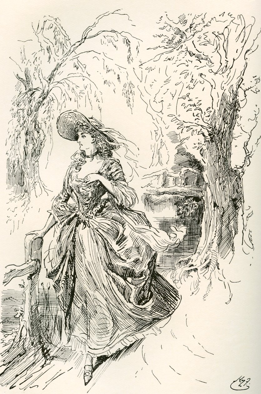 Frøken Haredale. Illustration af Harry Furniss til Charles Dickens-romanen Barnaby Rudge, fra The Testimonial Edition, udgivet 1910. af Harry Furniss