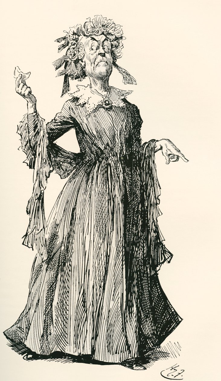 hr. F.s moster. Illustration af Harry Furniss til Charles Dickens-romanen Little Dorrit, fra The Testimonial Edition, udgivet 1910. af Harry Furniss