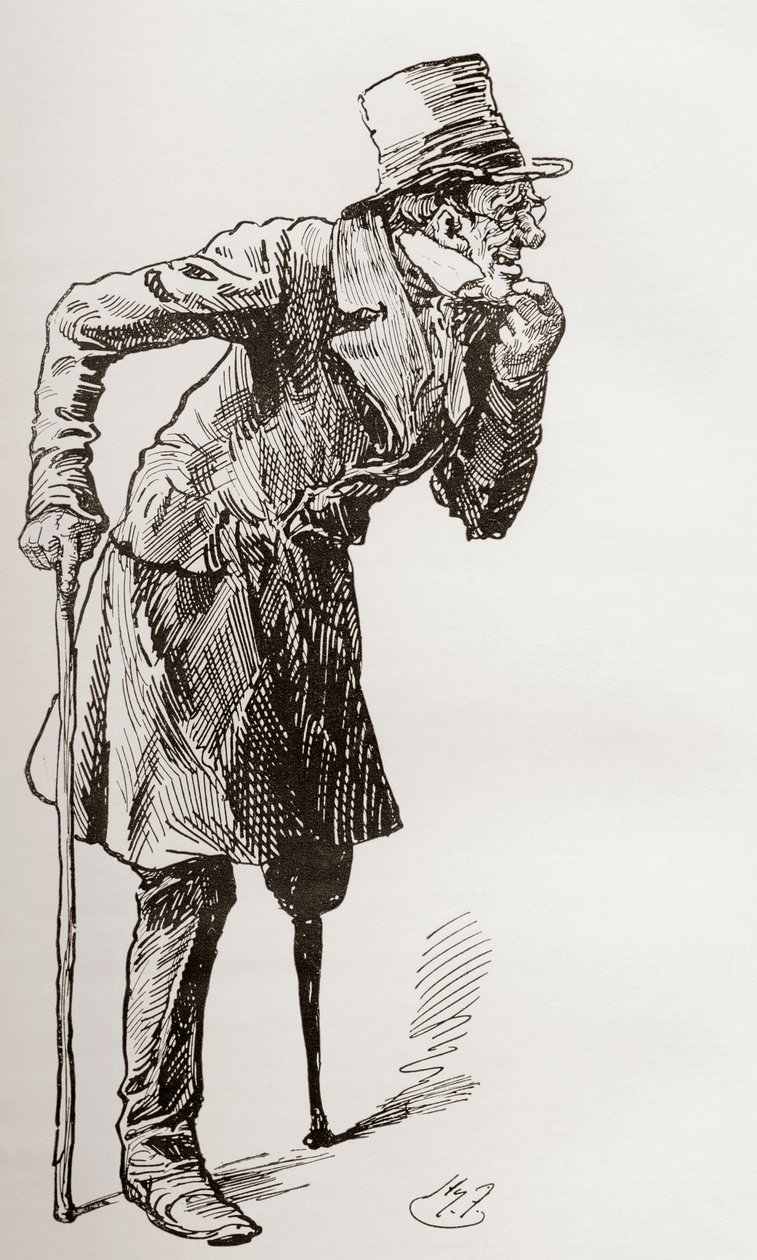 Silas Wegg på vej til Bower af Harry Furniss