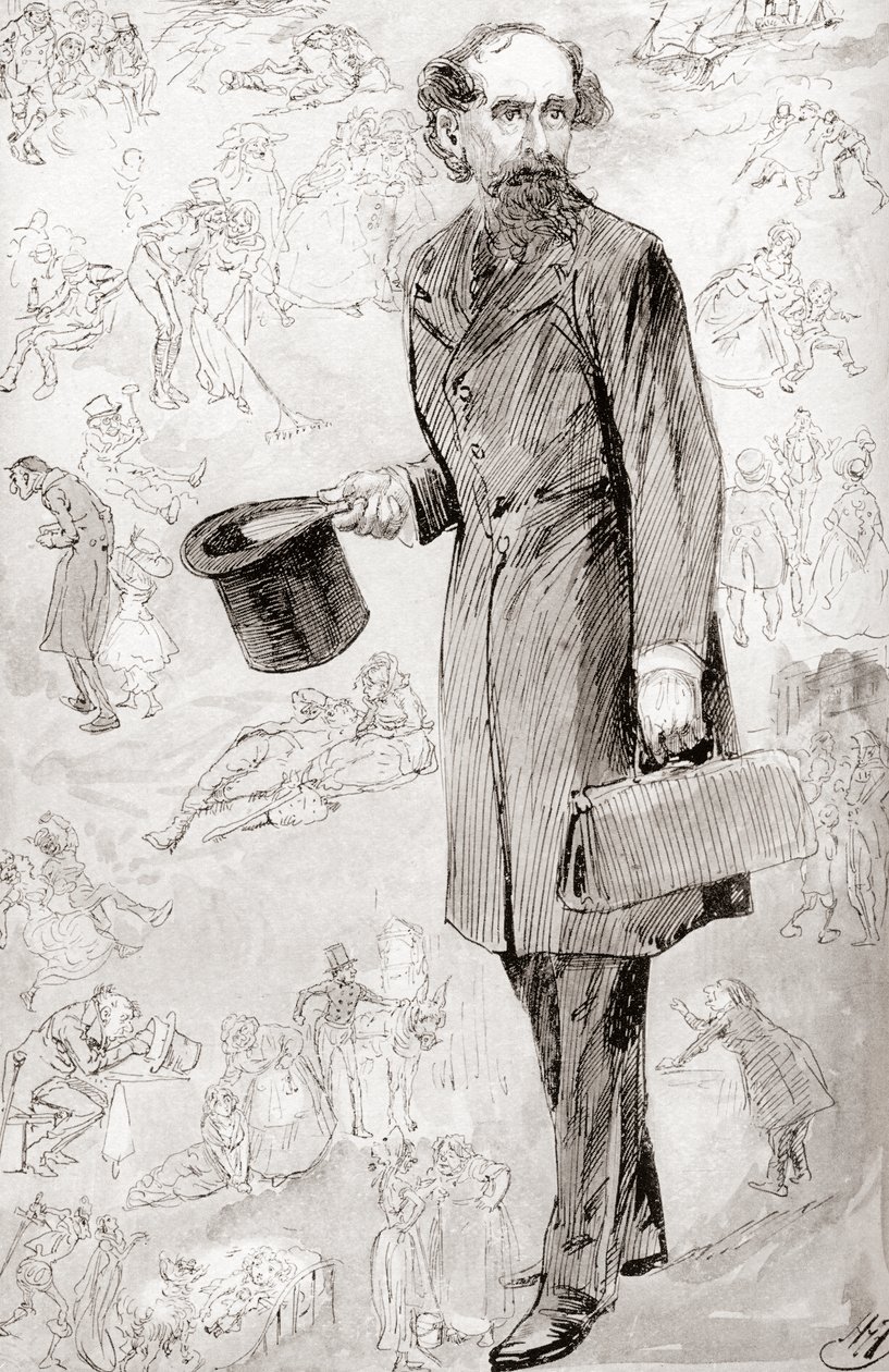 Den ukommercielle rejsende. Illustration af Harry Furniss til novellen The Uncommercial Traveler fra The Christmas Books af Charles Dickens, udgivet i The Testimonial Edition fra 1910. af Harry Furniss