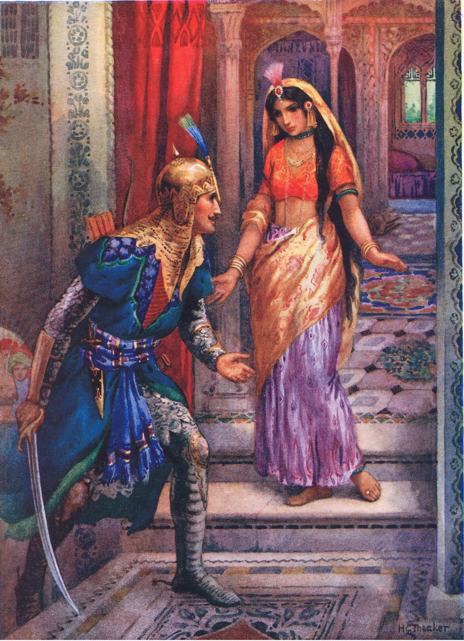Da hun fik øje på Rama, skyndte hun sig frem. Fra Rama og Sitas eventyr, illustration fra 