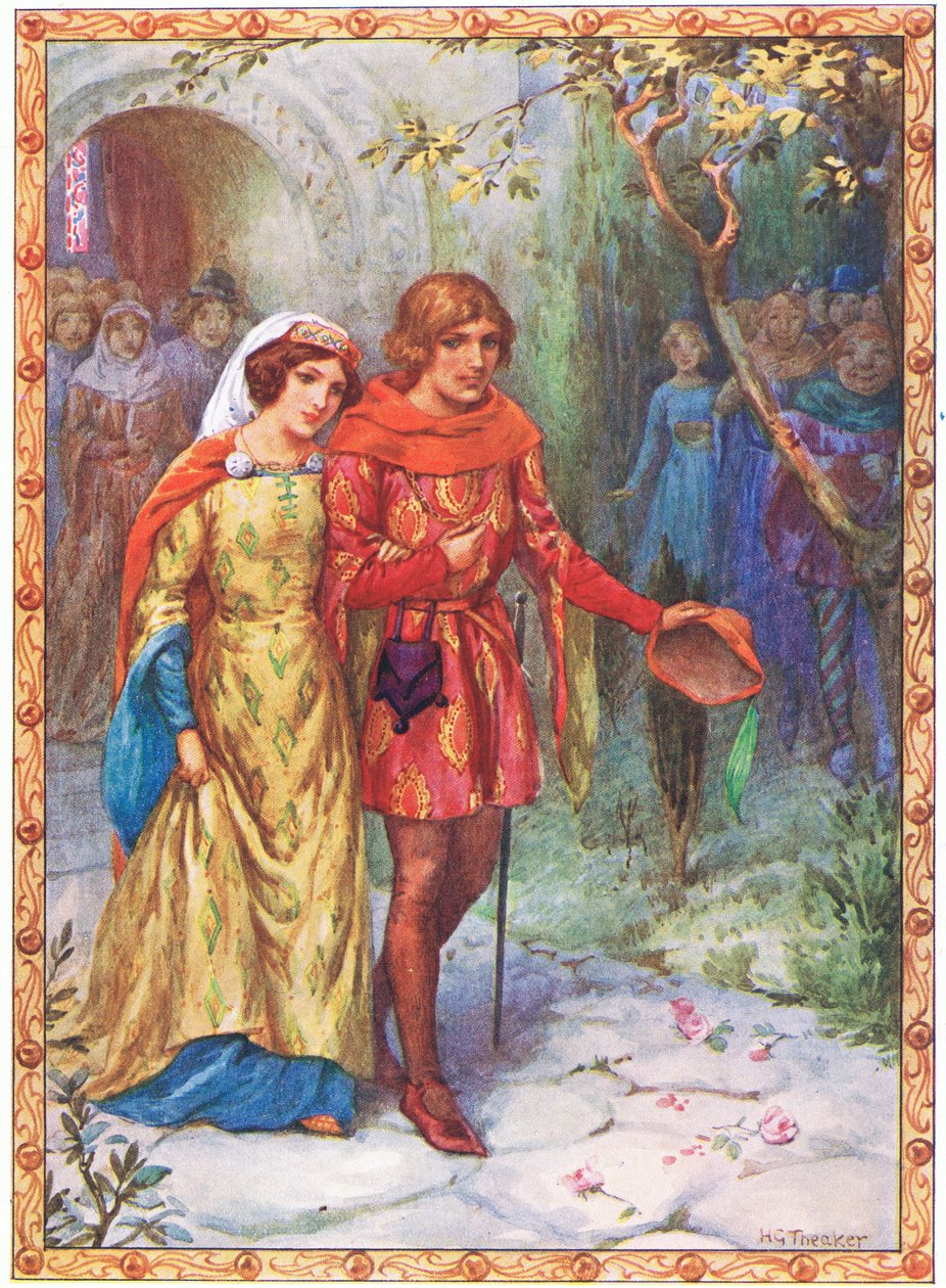 Han giftede sig med en dame af høj byrd (fra The Story of Gamelyn) (farvelitografi) af Harry George Theaker