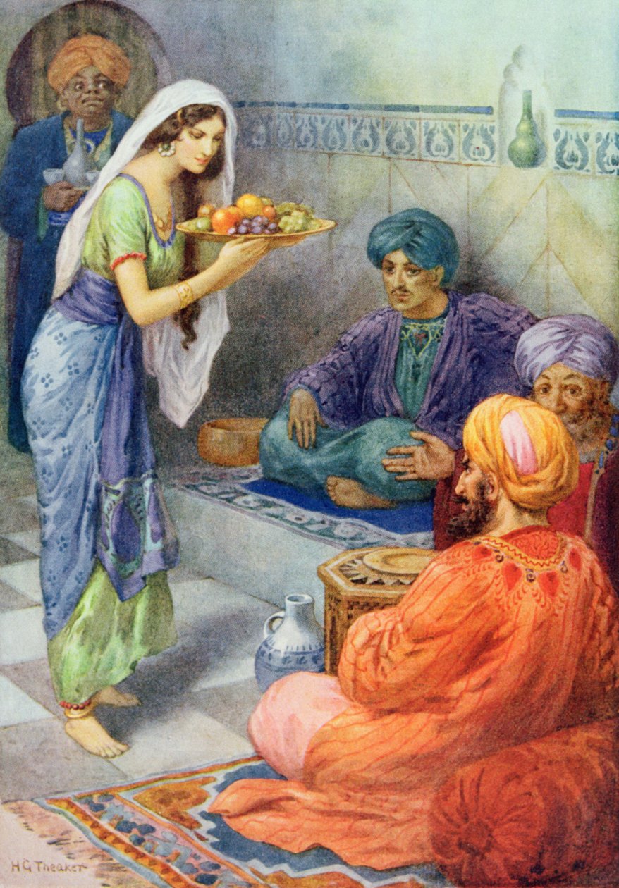Morgiana Waits on the Guest, illustration fra 