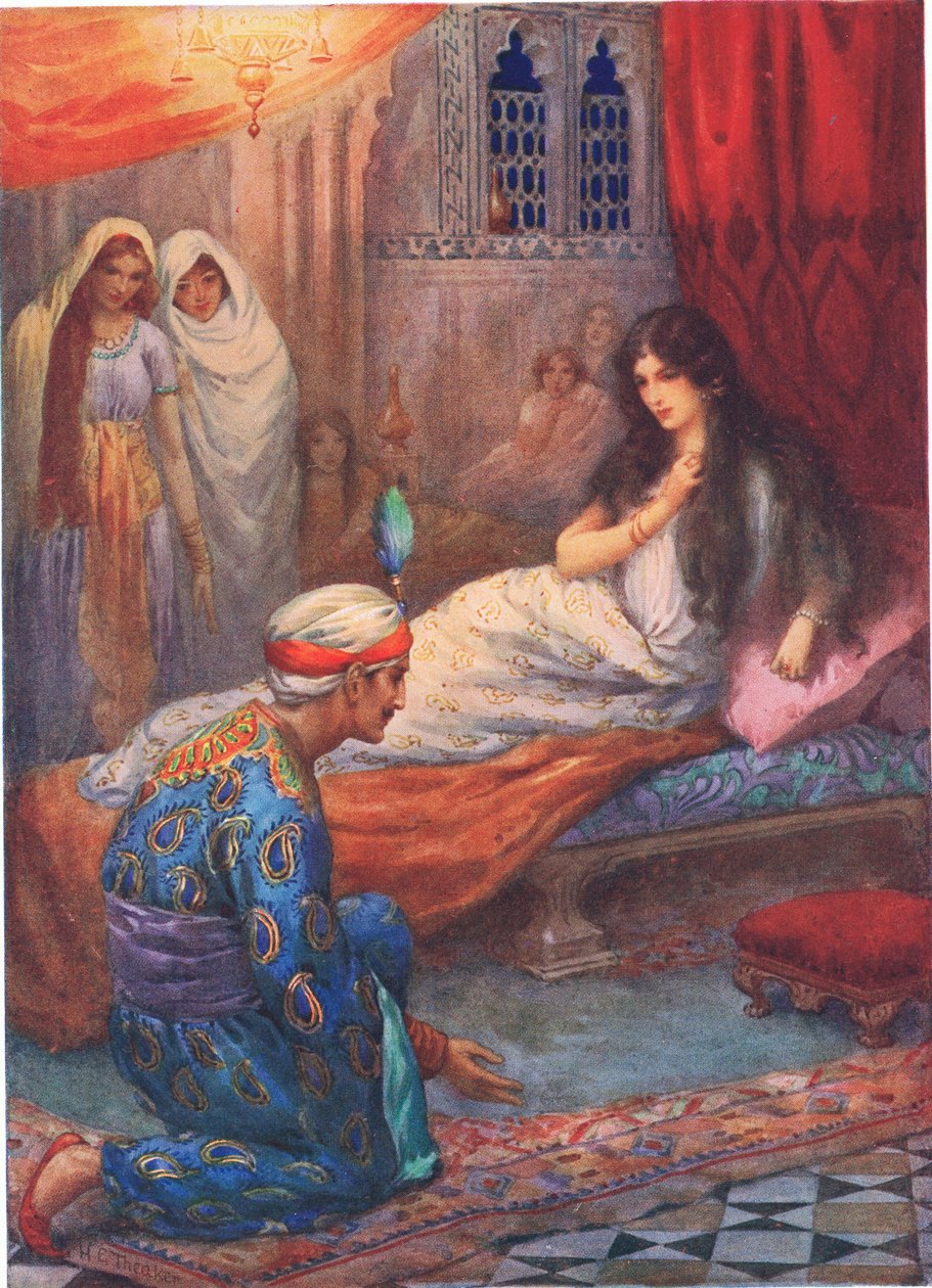 Prins Feroze-Shah vækker den smukke prinsesse, illustration fra 