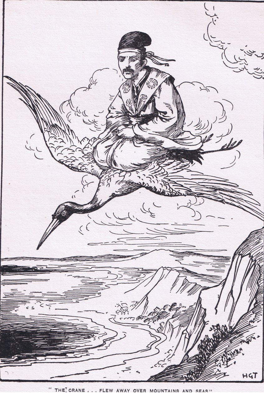 Tranen fløj væk over bjerge og hav (fra historien om Sentaro) (litografi) af Harry George Theaker