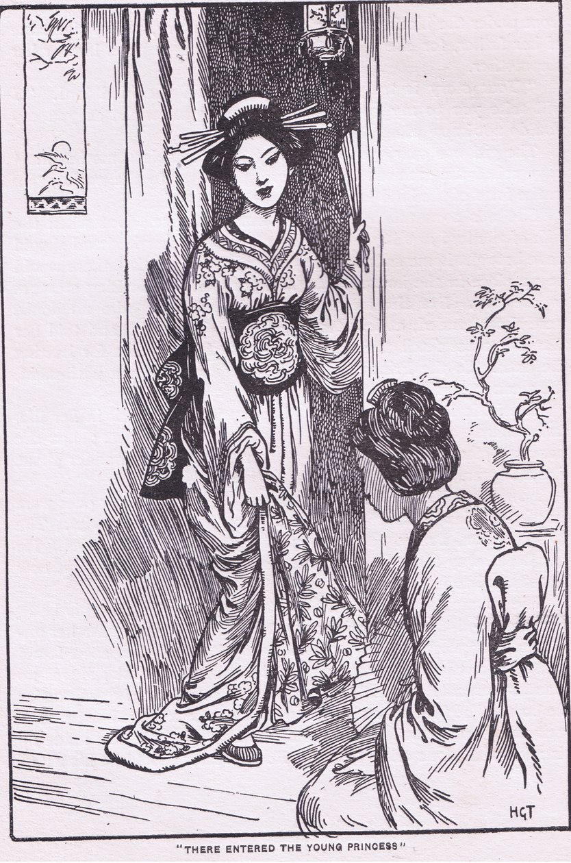 Der kom den unge prinsesse (fra Skålbærende prinsesse) (litografi) af Harry George Theaker
