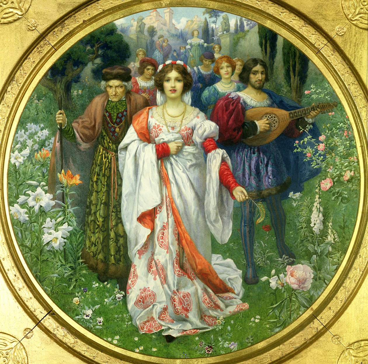 "Da en dronning, der for længst var død, var ung" (akvarel) af Harry George Theaker