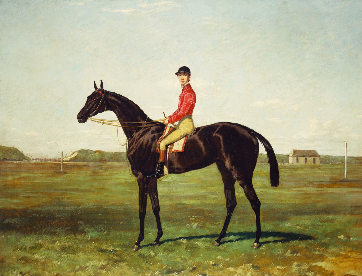 En væddeløbshest med jockey op på væddeløbsbanen på Newmarket af Harry Hall