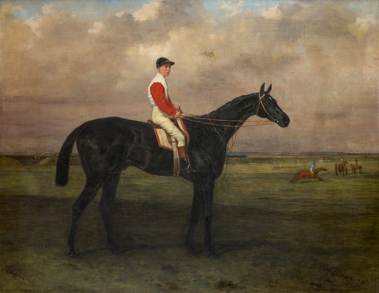 Chippendale-En væddeløbshest med jockey på Newmarket Racecourse, ca. 1874 (olie på lærred) af Harry Hall