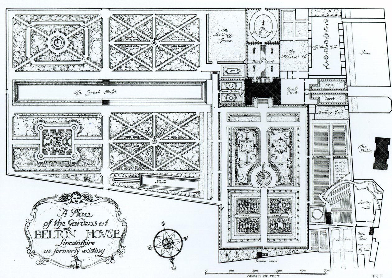 A Plan of the Gardens at Belton House, Lincolnshire, som tidligere eksisterende, ca. 1900 af Harry Inigo Triggs