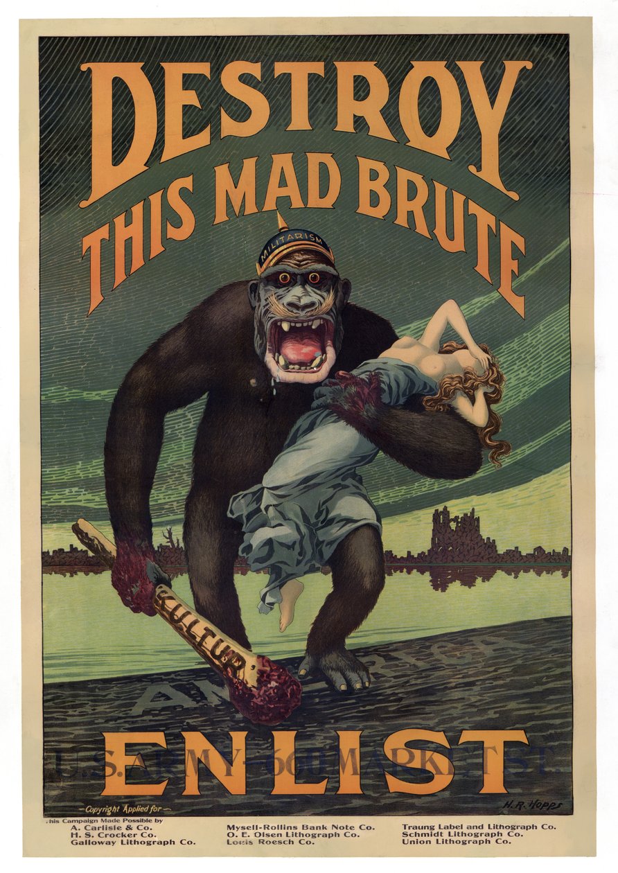 Rekrutteringskampagne "Destroy this Mad Brute - Enlist", pub. 1917 af Harry R. Hopps