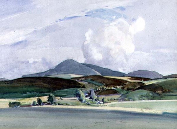 Bjergudsigt (akvarel) af Harry Watson