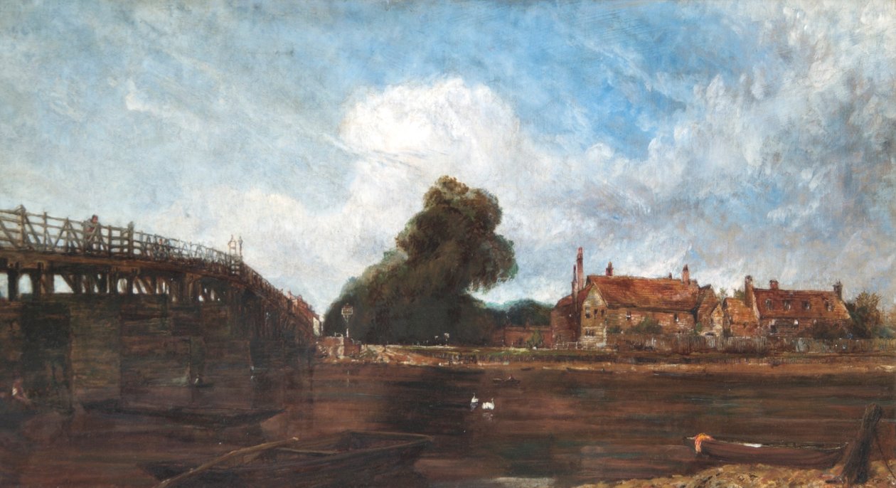 Old Hampton Court Bridge, ca. 1875 (akvarel på papir) af Harry Williams