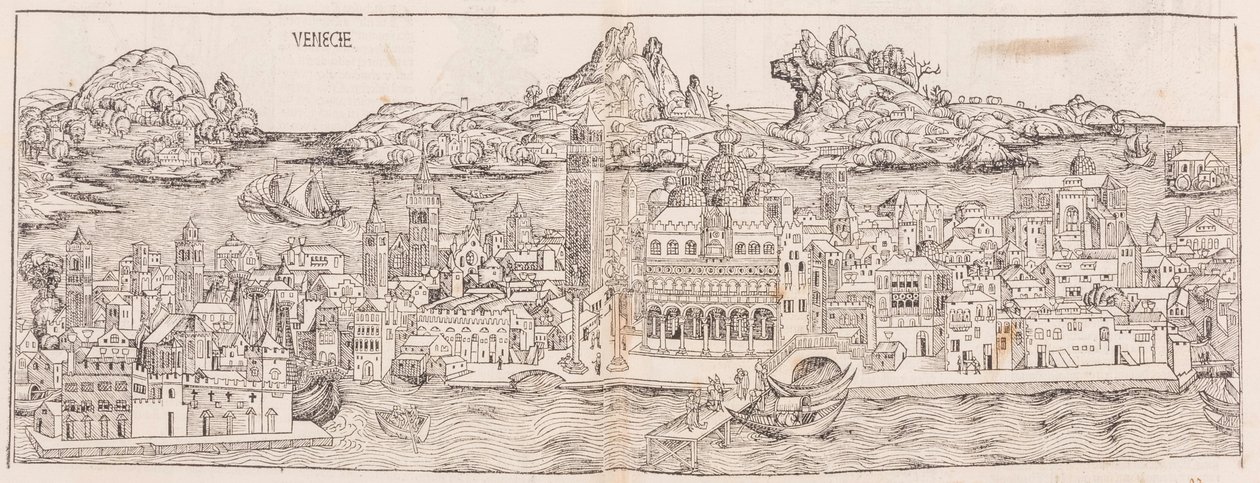 1930 genoptryk af udsigten over Venedig fra Nürnbergkrøniken (beskåret) af Hartmann Schedel