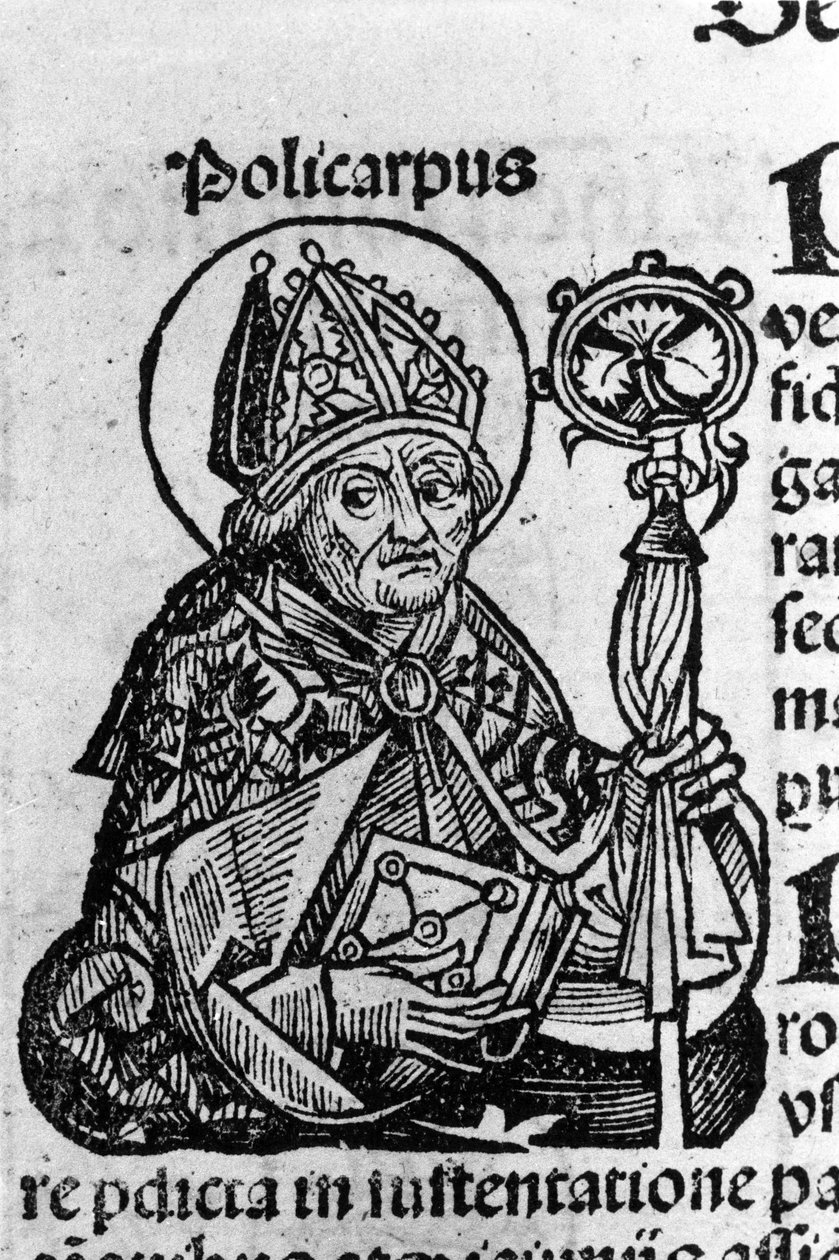 Portræt af den hellige Polycarp af Smyrna (ca. 69-155), aften. Gravering fra "" Chronicles of Nürnberg"" af Schedel Hartmann (1440-1514) af Hartmann Schedel
