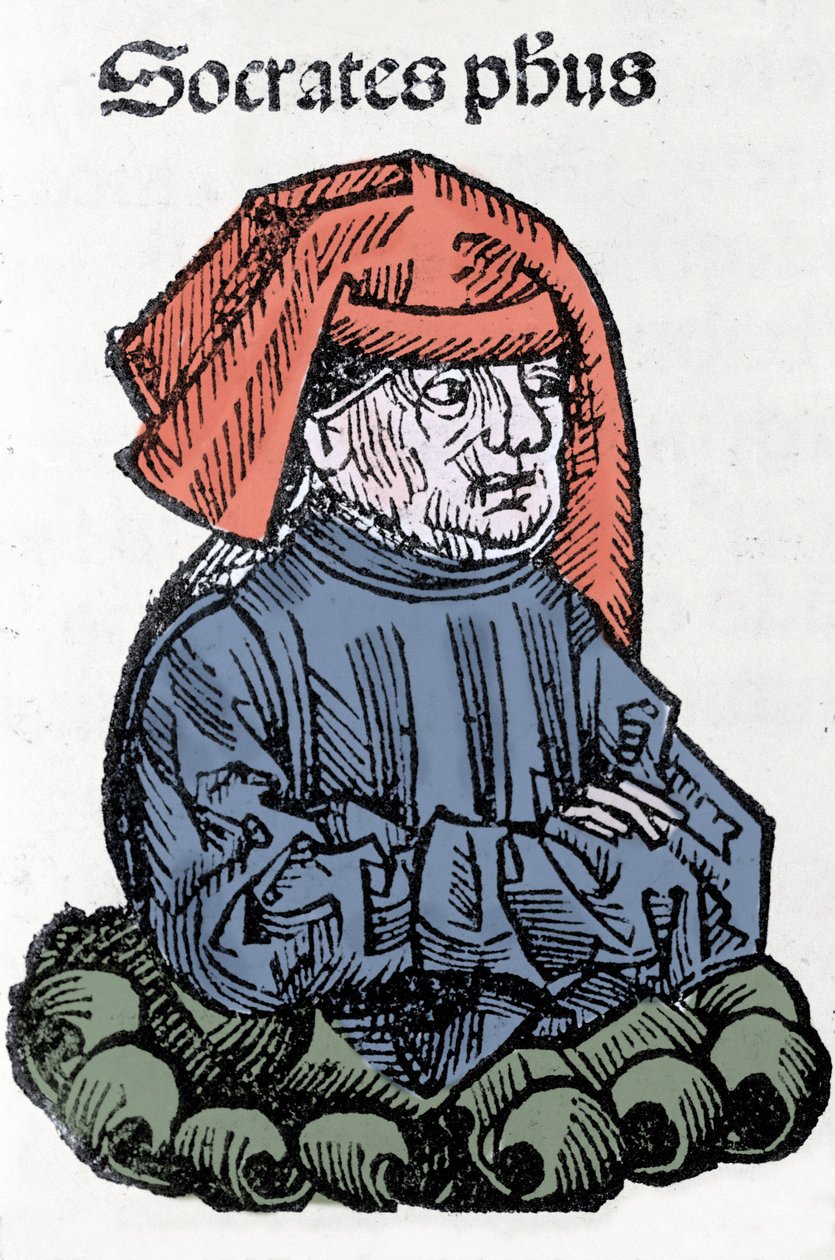 Portræt af Sokrates (470-399 f.Kr.), græsk filosof. Xylografi af "" Chronicles of Nürnberg"" af Hartmann Schedel af Hartmann Schedel