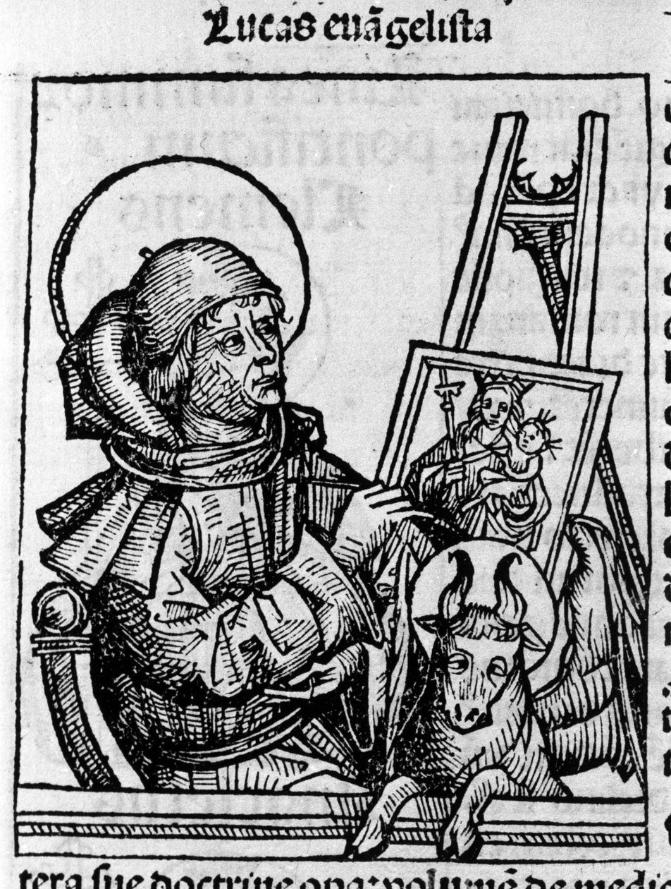 Repræsentation af evangelisten Saint Luke. Indgravering fra "Liber chronicarum" (Nürnberg-krøniker) af Hartmann Schedel 1493 af Hartmann Schedel