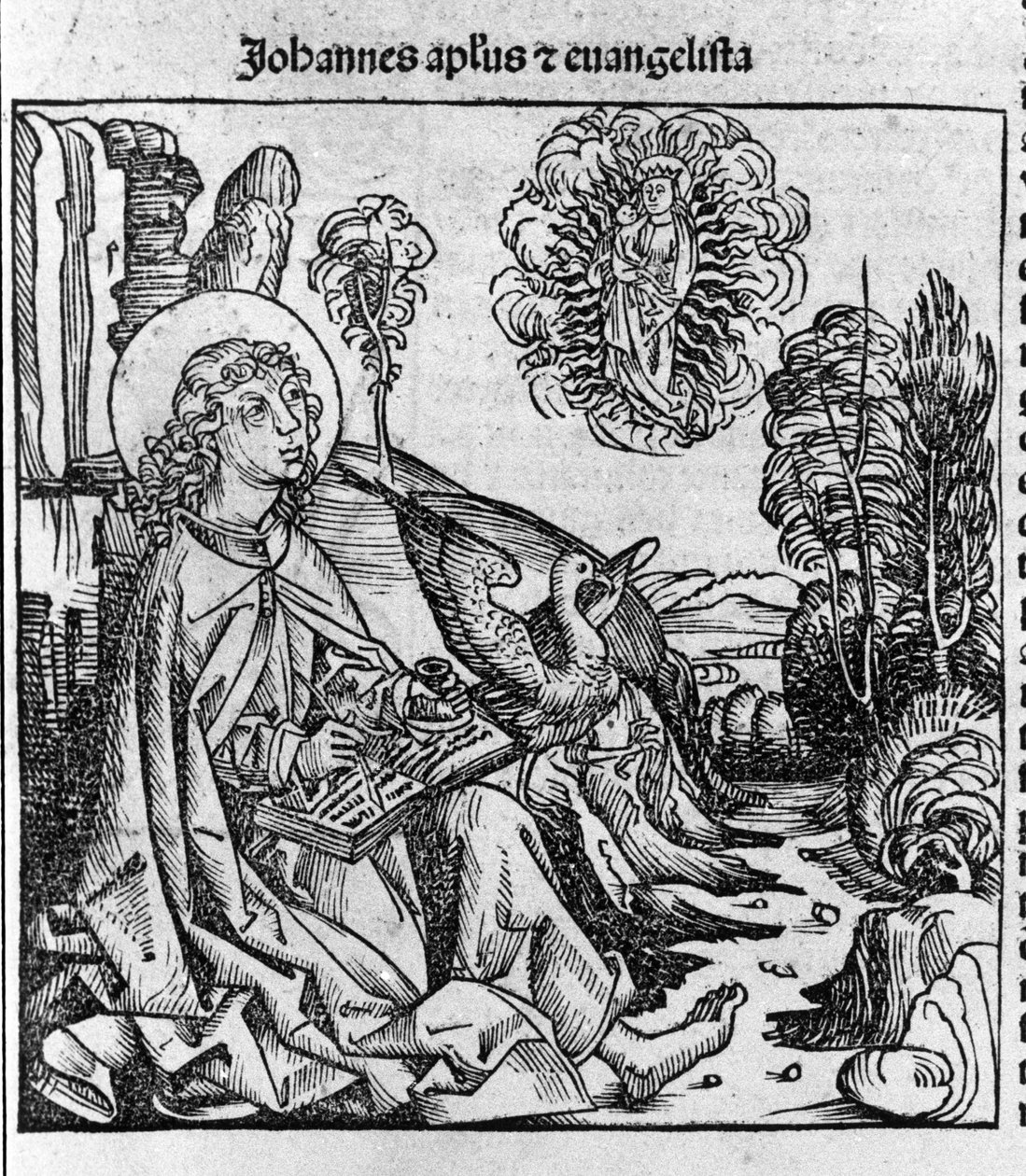 Repræsentation af evangelisten Sankt Johannes. Indgravering fra "Liber chronicarum" (Nürnberg-krøniker) af Hartmann Schedel 1493 af Hartmann Schedel