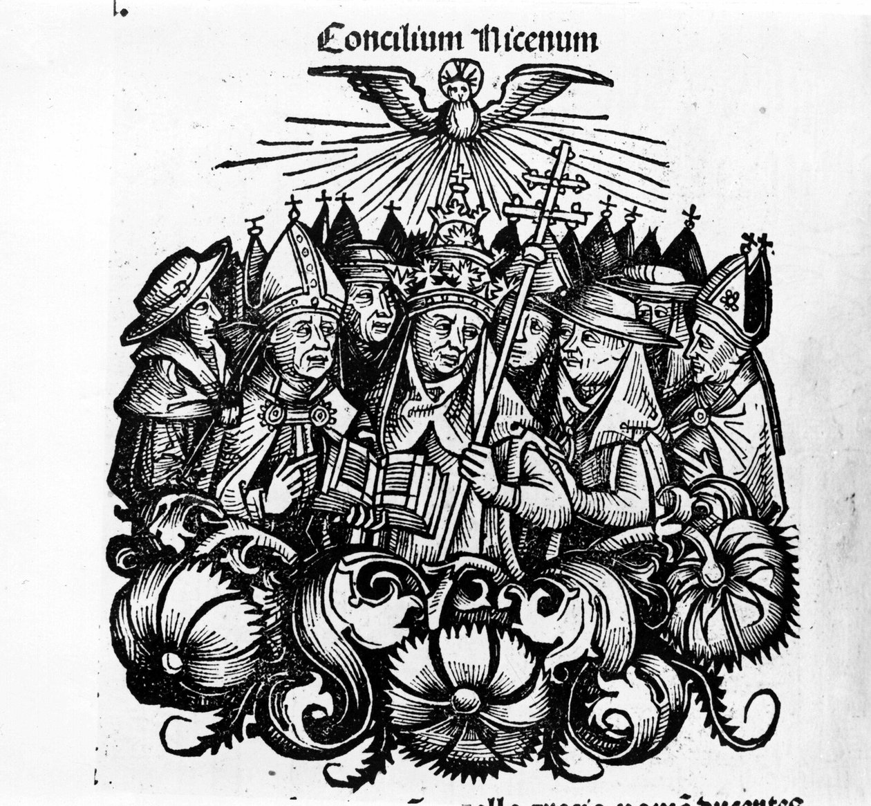 Koncilet i Nicea. Illustration af "" Universal Chronicles of Nuremberg"" af H. Schedel af Hartmann Schedel