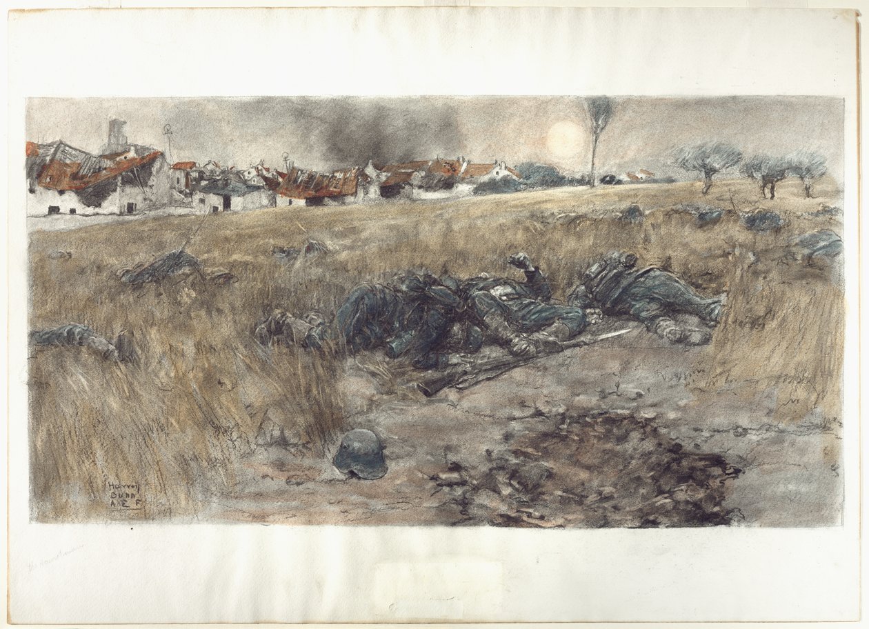 The Harvest Moon, ca. 1918 (kul  akvarel, pastel på papir) af Harvey T. Dunn