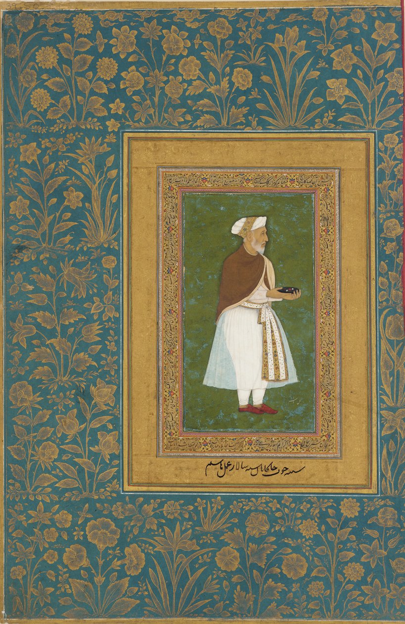 Abd al-Rahim, Khan Khanan, ca. 1627 (dækkende akvarel, blæk og guld på papir) af Hashim Hashim