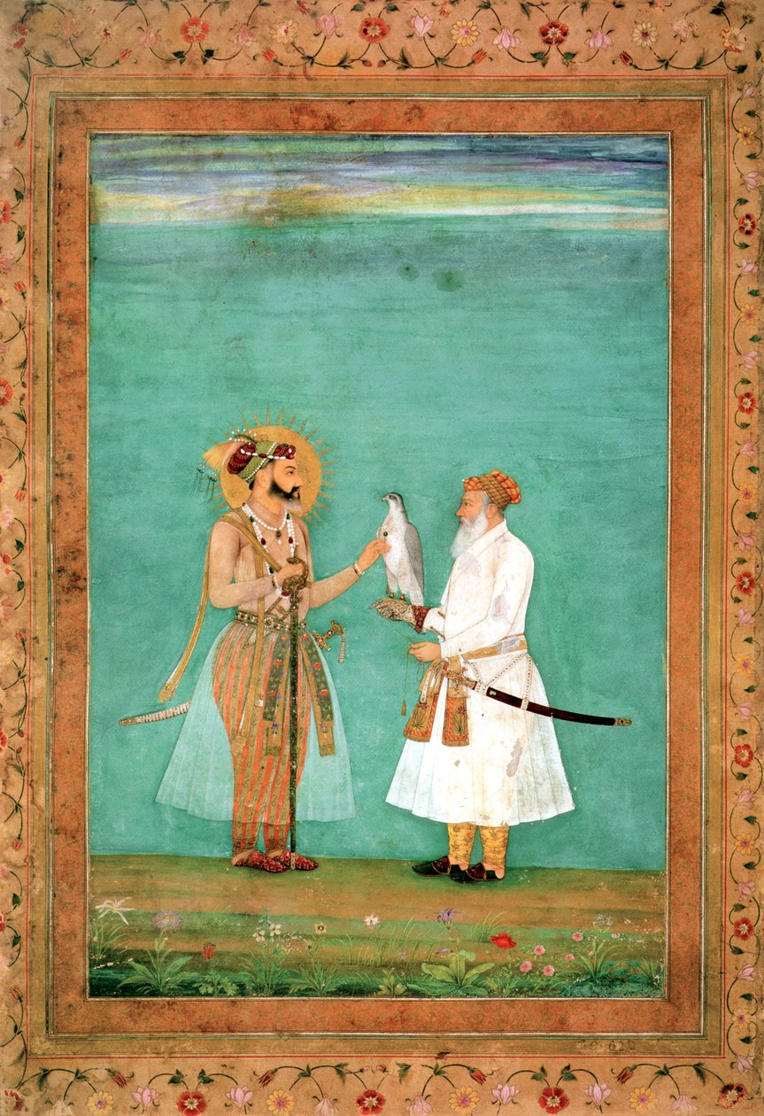Kejser Shah Jahan og en ældre hofmand med en falk, ca. 1650 af Hashim Hashim