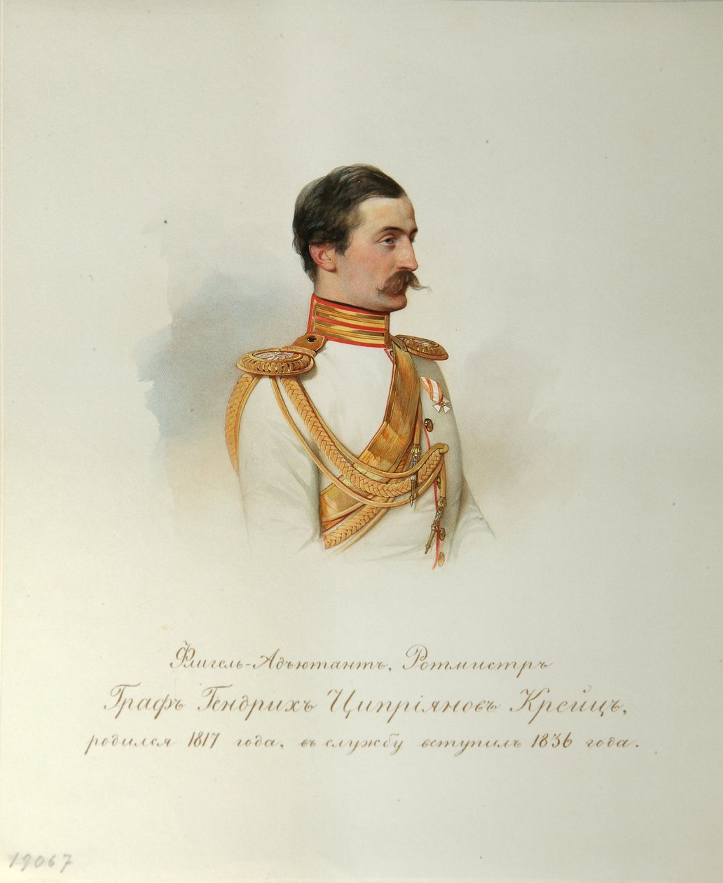 Portræt af grev Heinrich Cyprianovich von Kreutz fra albummet af de kejserlige hestevagter, 1846-1849 af Hau