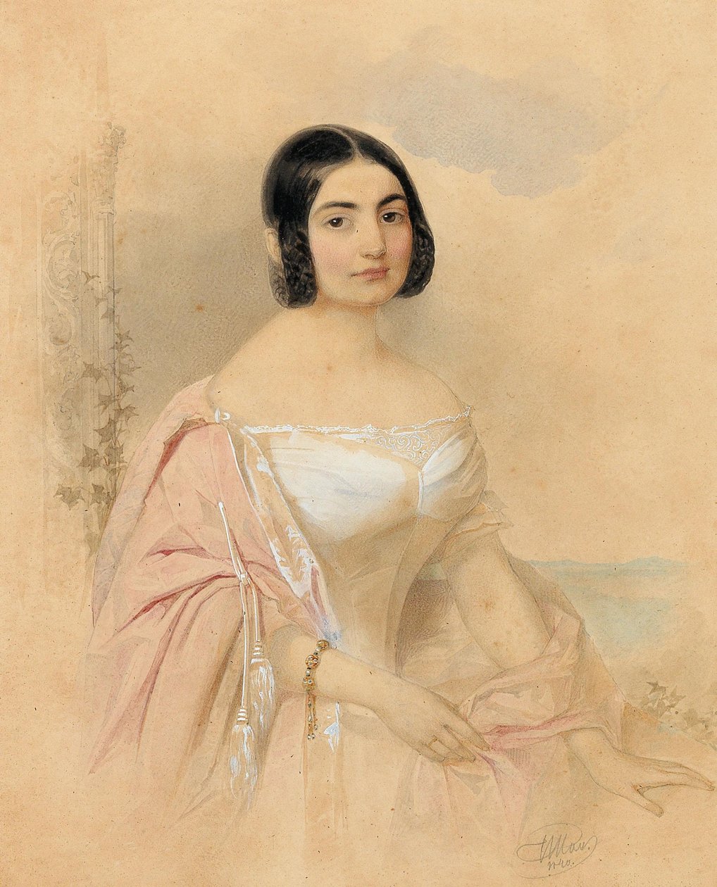 Portræt af grevinde Marie von Tattenbach, født von Lion, 1840. af Hau