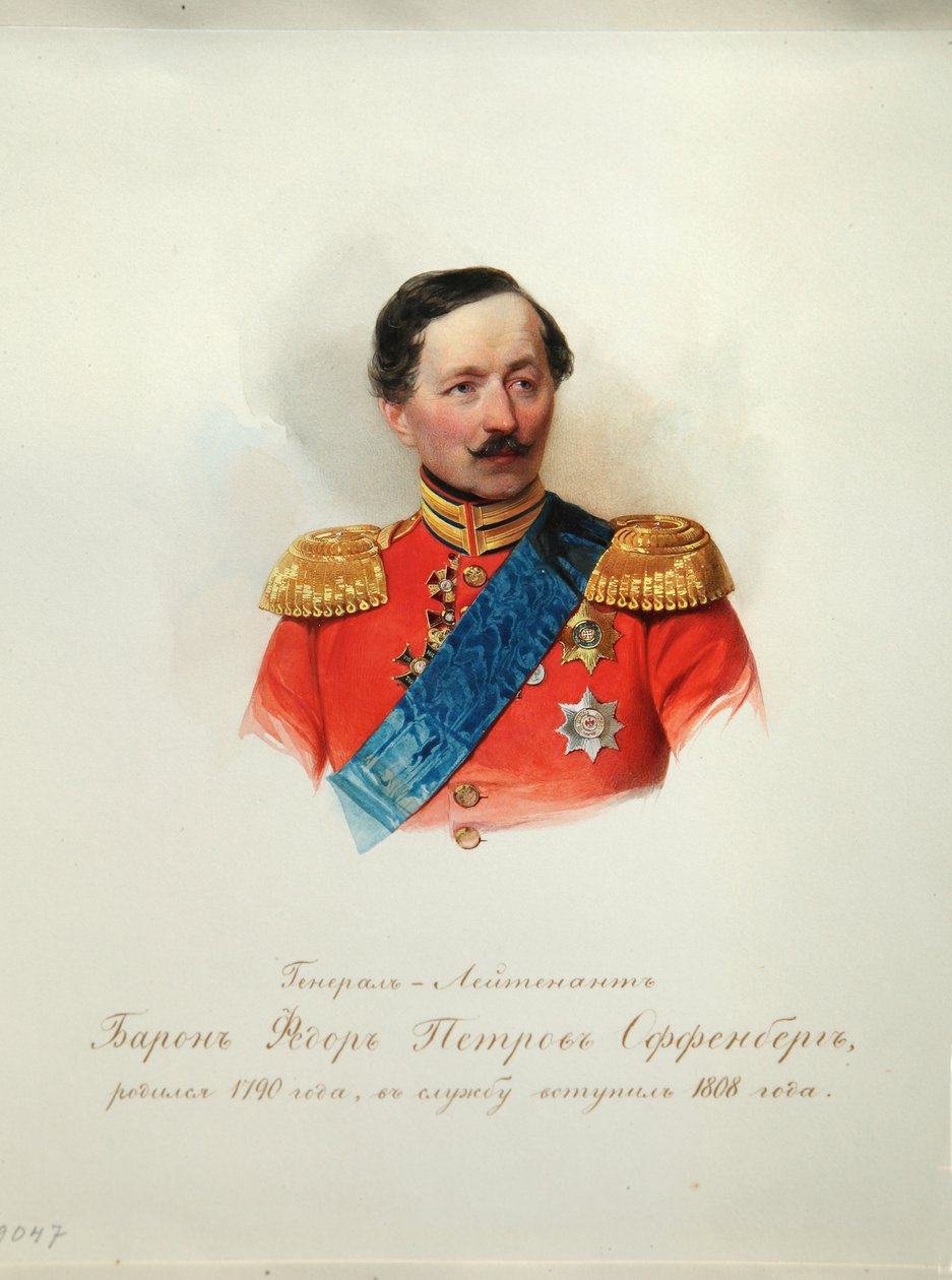 Portræt af general baron Fyodor Petrovich von Offenberg 1789-1857 fra albummet af de kejserlige hestevagter, 1846-1849 af Hau