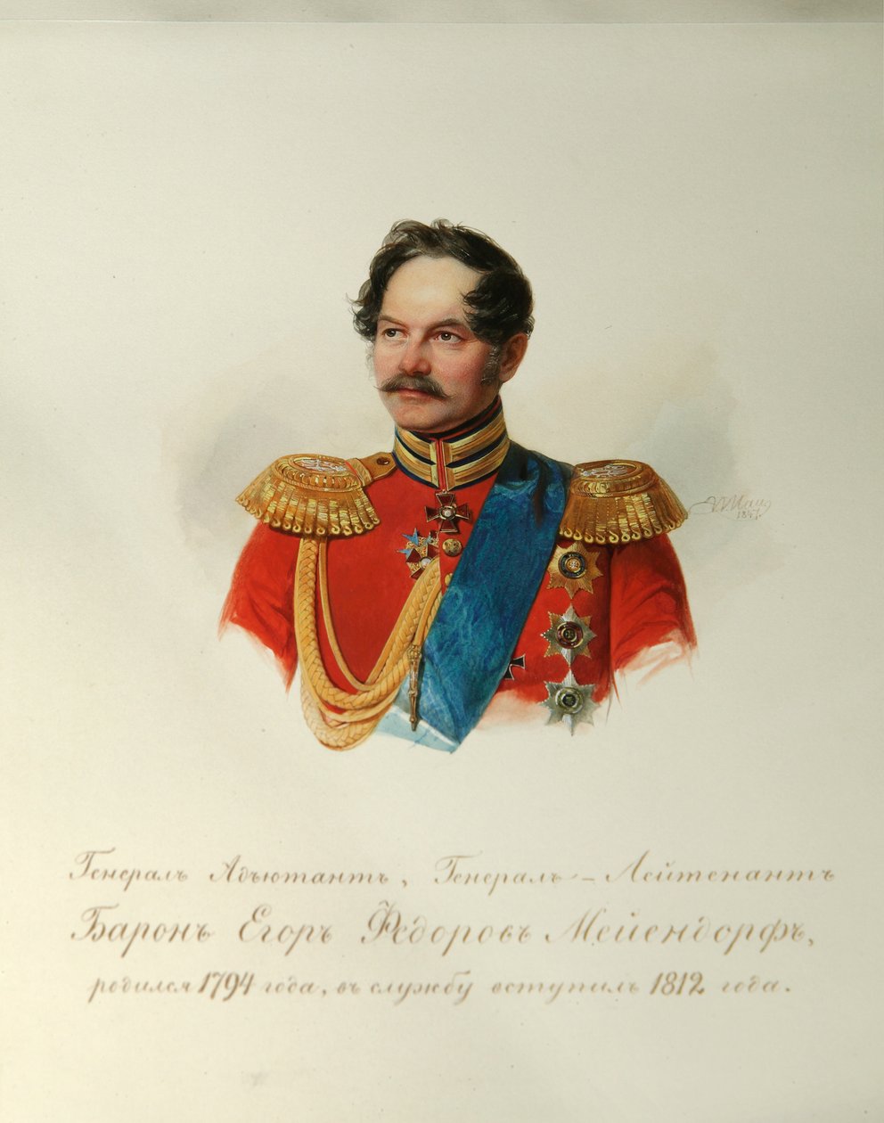 Portræt af general Yegor Fyodorovich Meiendorf 1794-1879 fra albummet af de kejserlige hestevagter, 1846-1849 af Hau