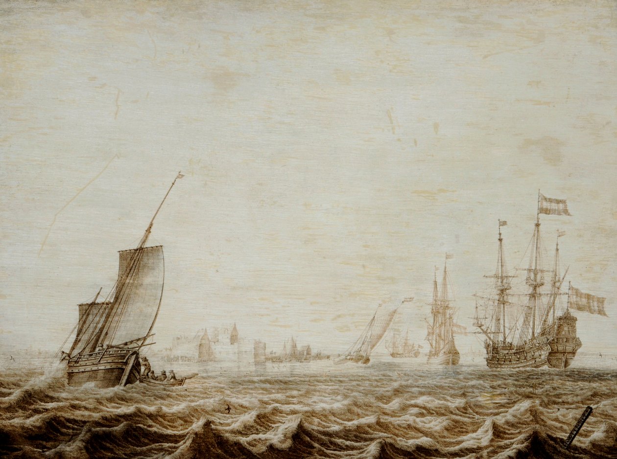 En Wijdschip sænker sejl i et oprørt hav, midten af det 17. århundrede (olie på panel) af Heerman Witmont