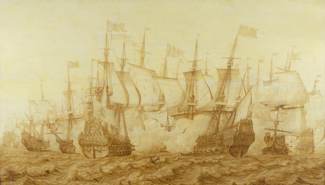 Slaget ved Gabbard, 2. juni 1653, ca. 1653 (grisaille på panel) af Heerman Witmont