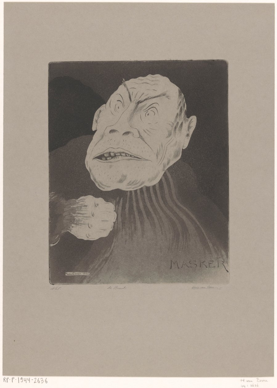 De bruut (original titel på objekt) Masker (original serietitel på objekt) af Hein von Essen (signed by artist)